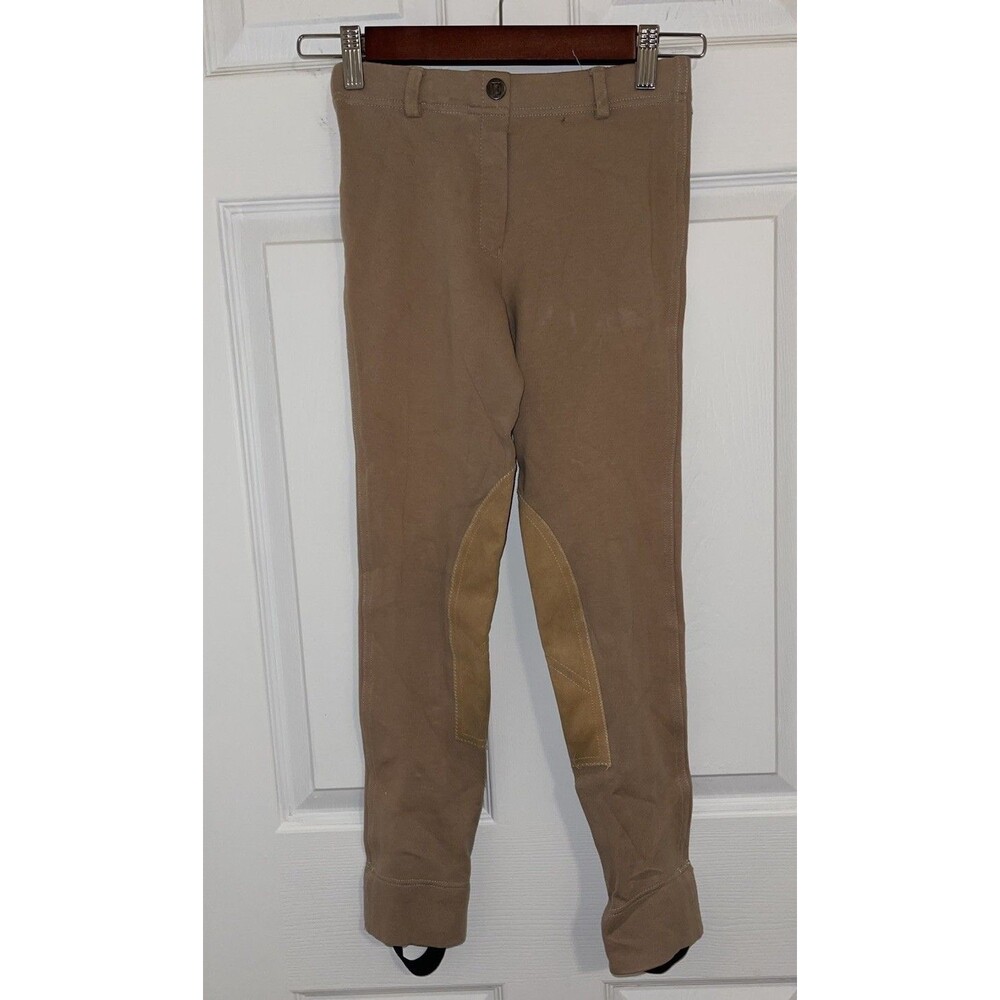 Equistar Girls Pull On Riding Breeches Sz 12 Beige Knee Patches  *See Pics*